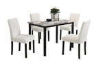 Set de Comedor con Sillas de Tela Blanca y Mesa con Acabado Tipo Mármol