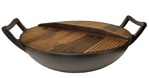 Wok Clásico de Hierro Fundido con Tapa de Madera