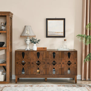 Aparador de Madera Maciza con 4 Puertas y Estantes Ajustables