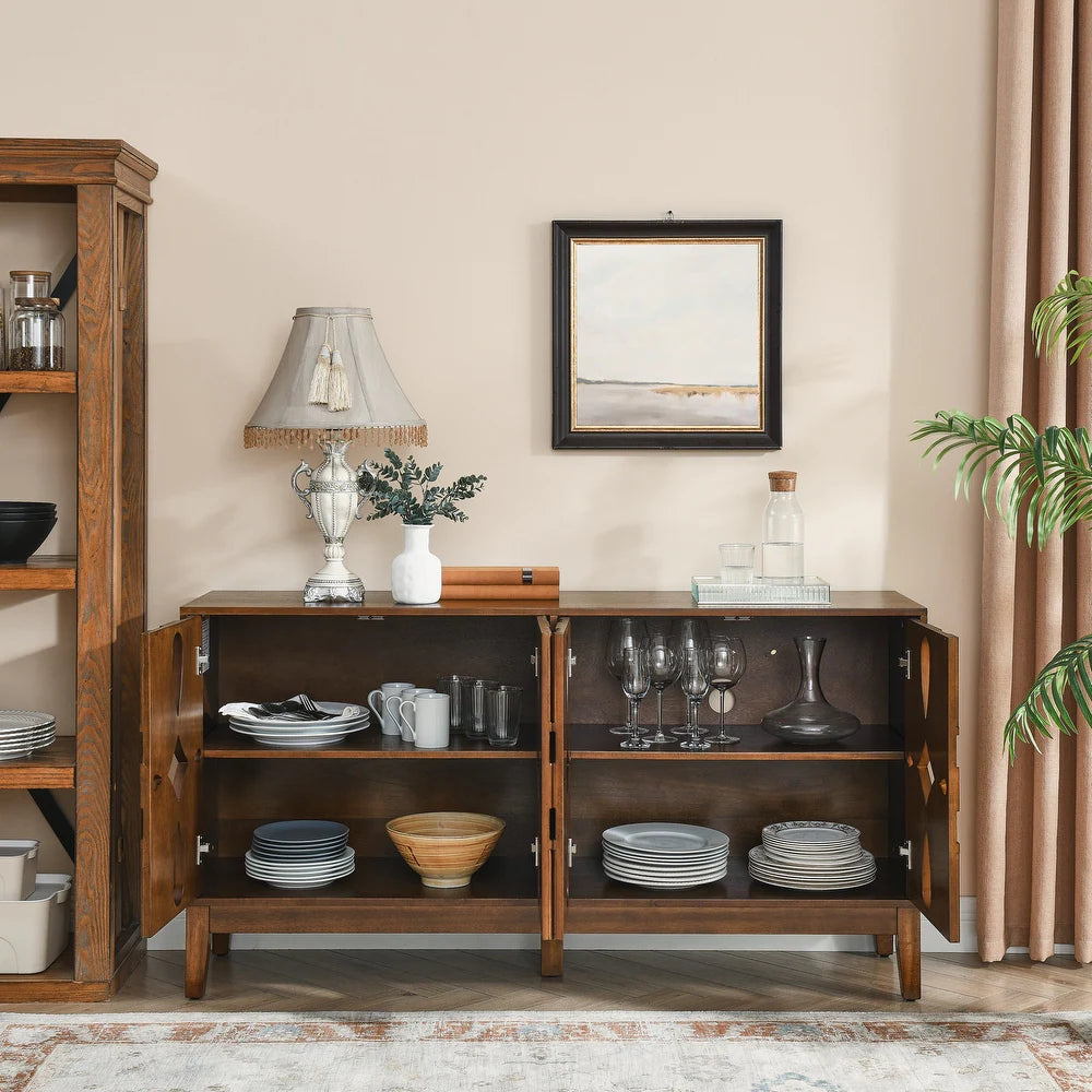 Aparador de Madera Maciza con 4 Puertas y Estantes Ajustables