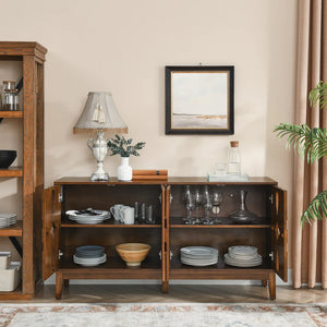 Aparador de Madera Maciza con 4 Puertas y Estantes Ajustables
