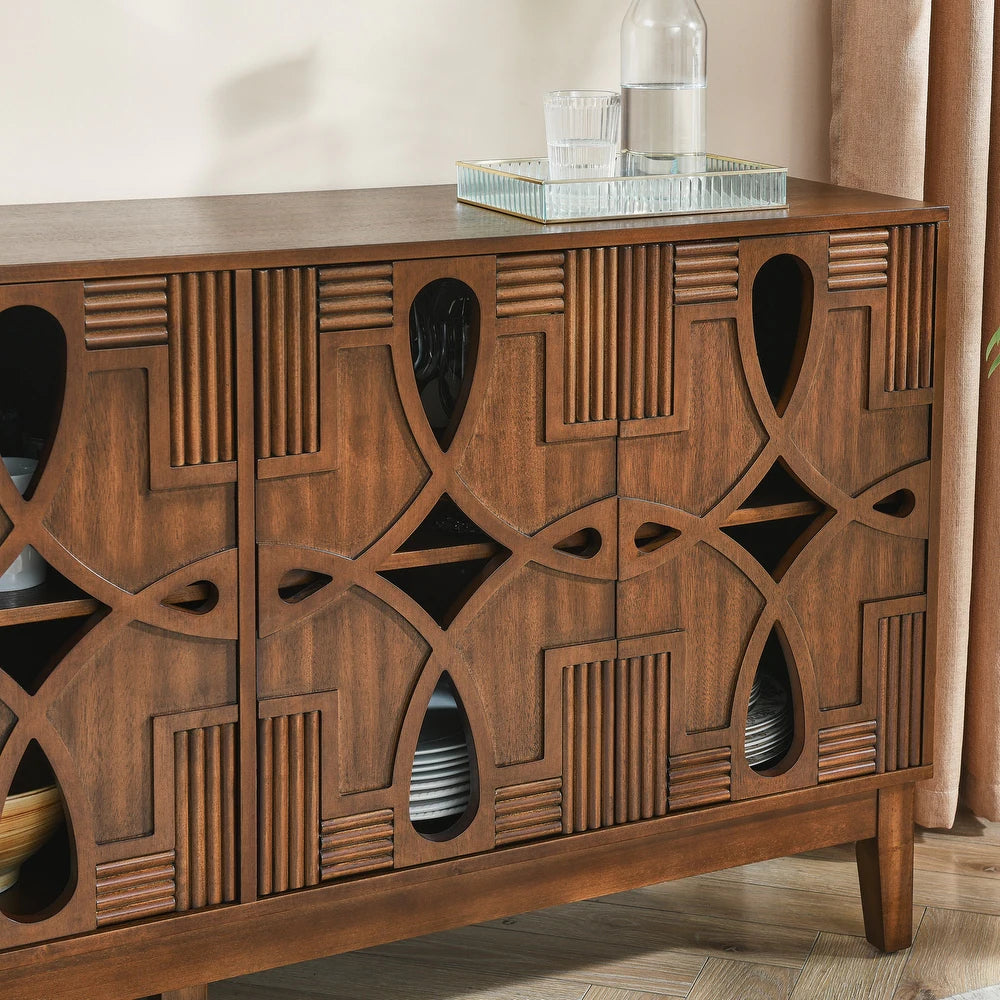 Aparador de Madera Maciza con 4 Puertas y Estantes Ajustables
