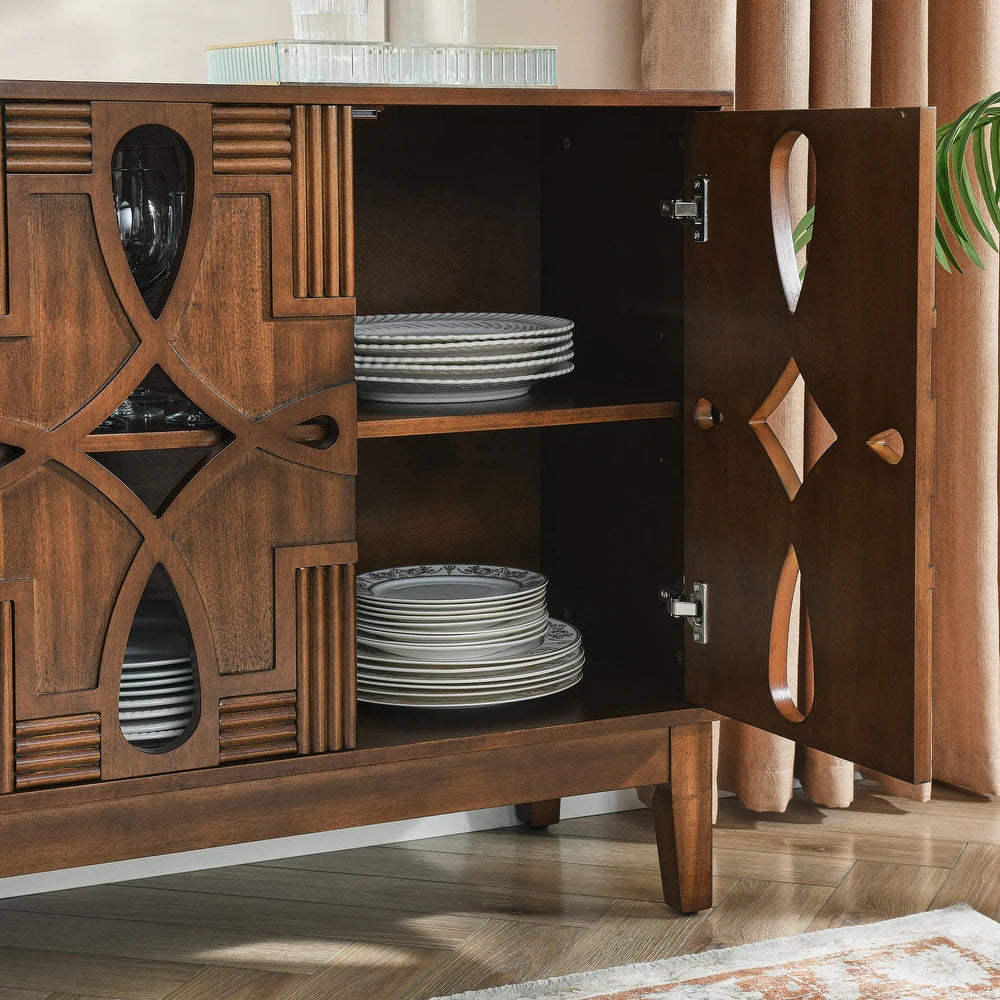 Aparador de Madera Maciza con 4 Puertas y Estantes Ajustables