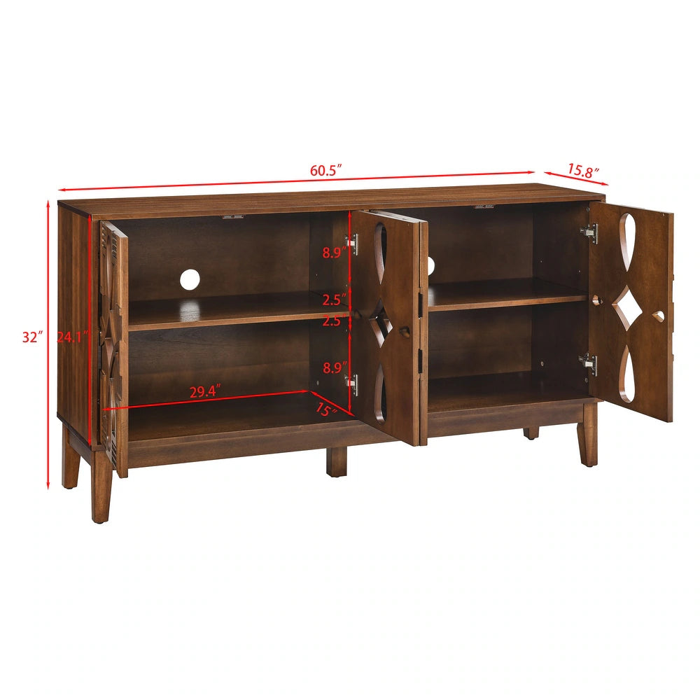 Aparador de Madera Maciza con 4 Puertas y Estantes Ajustables