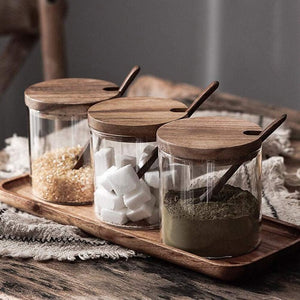 Set de Frascos de Vidrio con Tapa y Cuchara de Madera