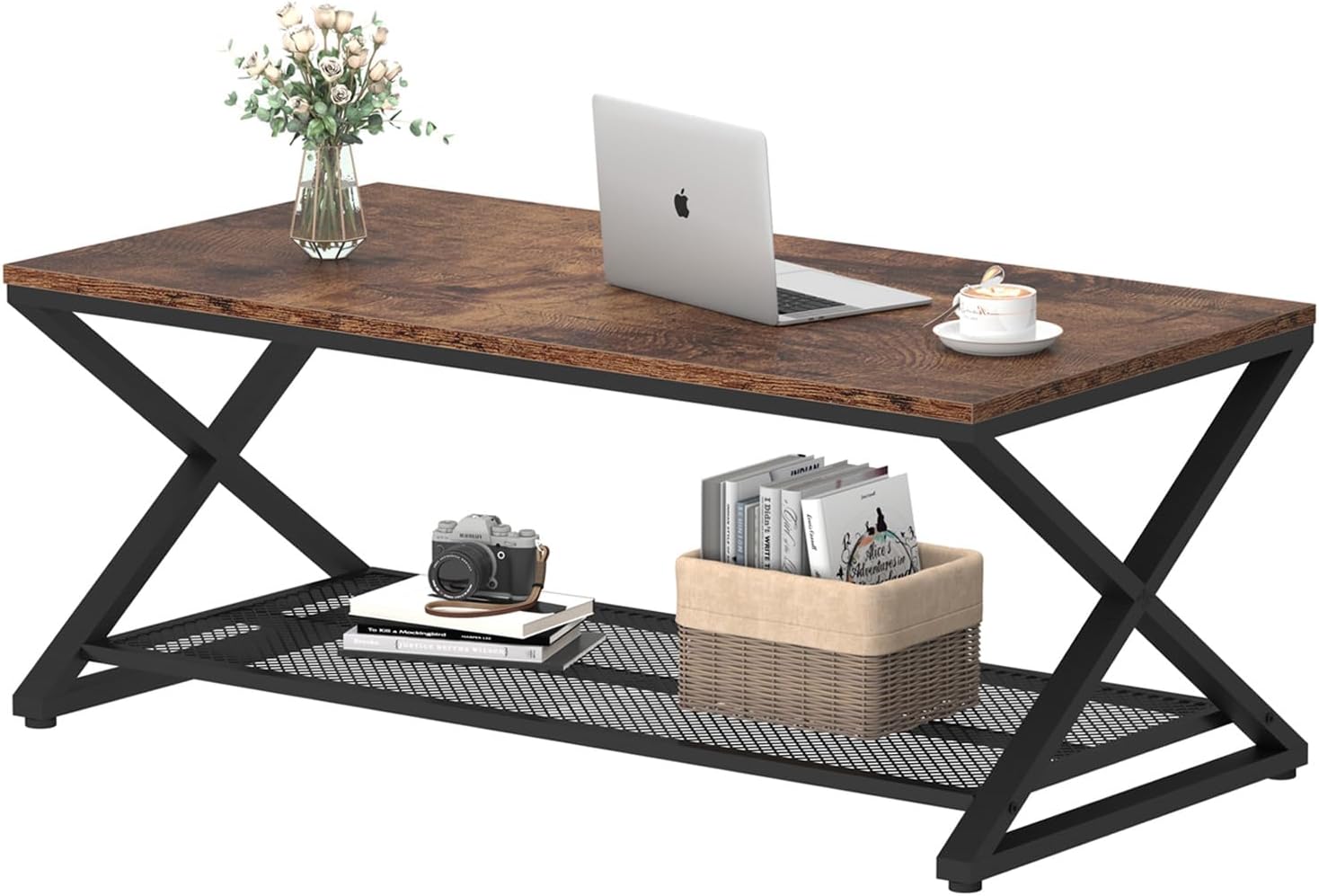 Mesa de Centro Rústica con Base de Metal