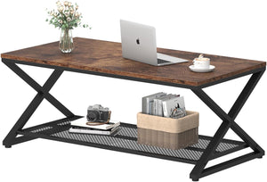 Mesa de Centro Rústica con Base de Metal