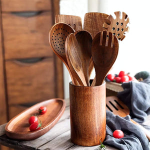Juego Completo de Utensilios de Cocina de Madera