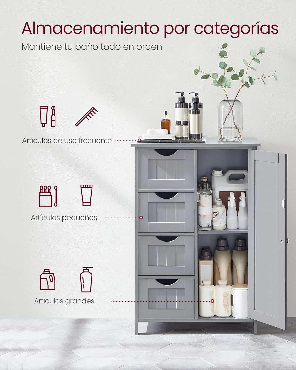 Gabinete de Baño con Cajones y Estante Ajustable