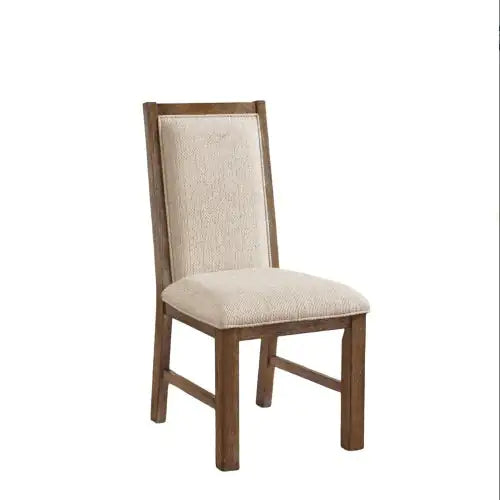 Transitional Style 2pcs Side Chairs Rustic Oak Solid Wood Beige Fabric Dining Room Furniture Chair Polyster