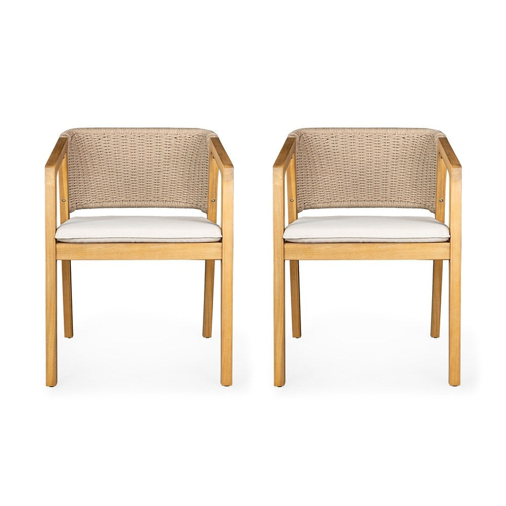 Set de 2 Sillas de Madera con Respaldo de Ratán y Cojín