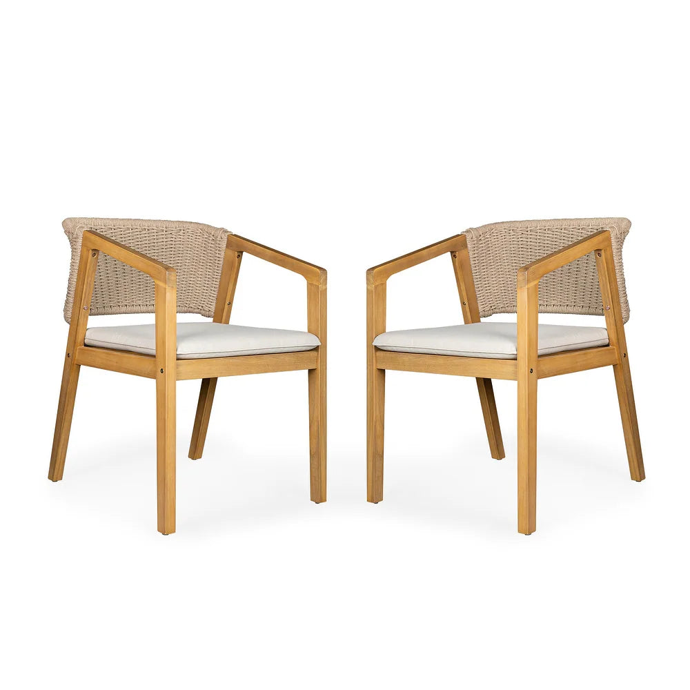 Set de 2 Sillas de Madera con Respaldo de Ratán y Cojín