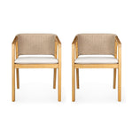 Set de 2 Sillas de Madera con Respaldo de Ratán y Cojín