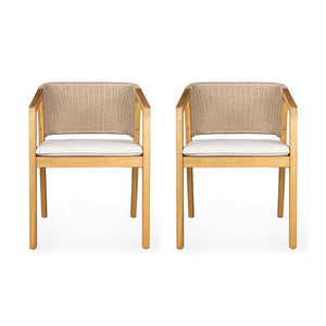 Set de 2 Sillas de Madera con Respaldo de Ratán y Cojín