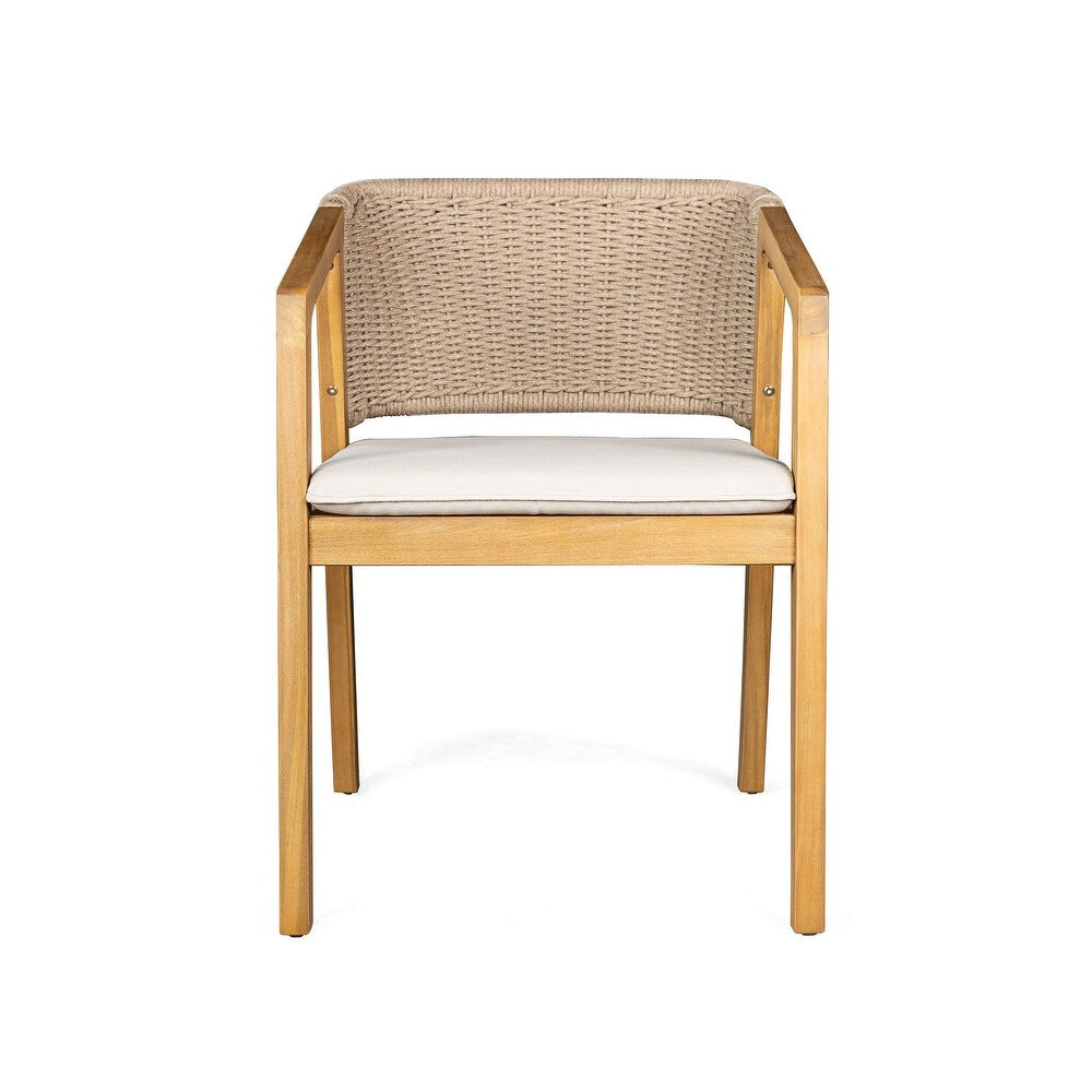 Set de 2 Sillas de Madera con Respaldo de Ratán y Cojín