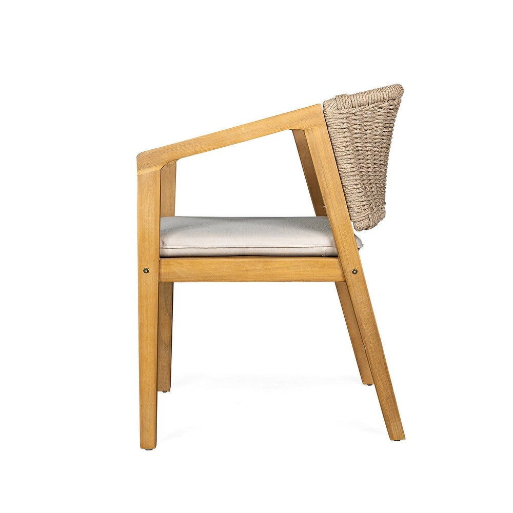 Set de 2 Sillas de Madera con Respaldo de Ratán y Cojín