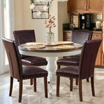 COLAMY Upholstered Parsons Dining Chairs Set of 4 PU Leather Dining Room Kitchen Side Chair with Nailhead Trim and Wood Legs - Dark Brown