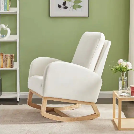 Beige Velvet Rocking Chair