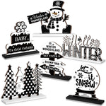 Barydat 6 Pcs Winter Wooden Signs Winter Snowman Gnome Wood Table Decor Black White Blue Winter Tabletop Block Signs Farmhouse Tiered Tray Decor for Winter party Home Decor(Farmhouse)