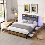 Cama con Cabecera para Almacenamiento y Estación de Carga y Luces LED