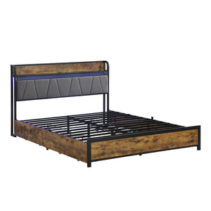 Cama con Cabecera para Almacenamiento y Estación de Carga y Luces LED