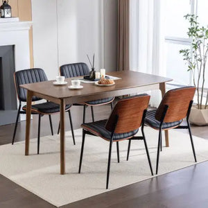 Dining Chairs Set Of 2 Mid Century Modern Retro Faux Leather Chair With Walnut Bentwood Back Upholstered Seat Metal Legs Adjustable Foot For Kitchen Dining Room Chairs