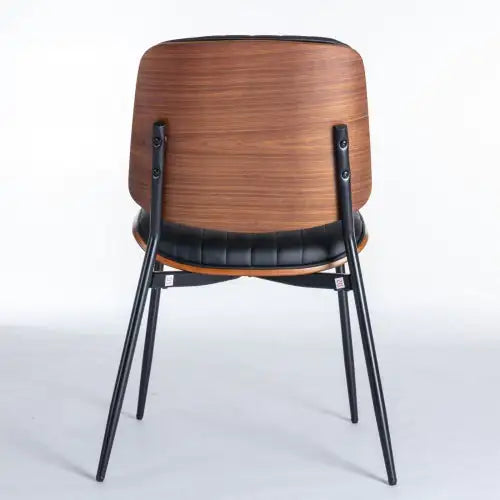 Dining Chairs Set Of 2 Mid Century Modern Retro Faux Leather Chair With Walnut Bentwood Back Upholstered Seat Metal Legs Adjustable Foot For Kitchen Dining Room Chairs