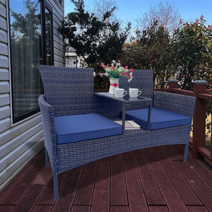 Set de 2 Sillas de Ratán con Mesa y Cojines Desmontables