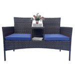 Set de 2 Sillas de Ratán con Mesa y Cojines Desmontables