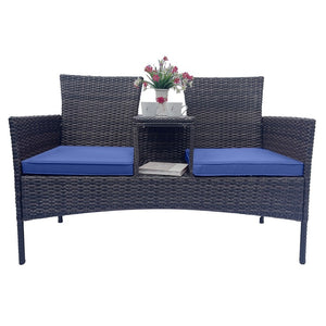 Set de 2 Sillas de Ratán con Mesa y Cojines Desmontables