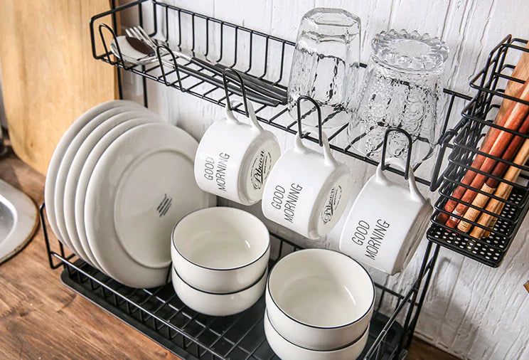 Escurridor de Platos de 2 Niveles Multifuncional para la Cocina