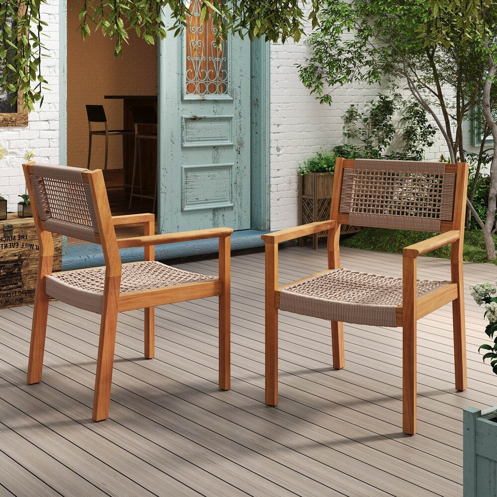 Set de 2 Sillas Trenzadas de Madera de Acacia