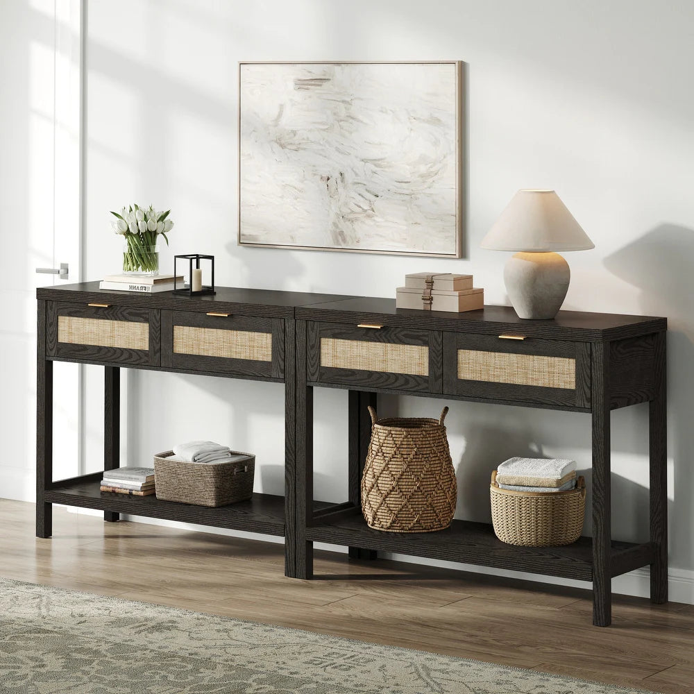 Consola de Madera con Cajones y Estante Inferior