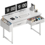 DLisiting White Computer Desk with Fabric Drawers for Home Office Bedroom 40 Inch Small Vanity Make Up Desk with Drawer Study Writing Table White