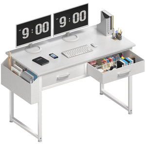 DLisiting White Computer Desk with Fabric Drawers for Home Office Bedroom 40 Inch Small Vanity Make Up Desk with Drawer Study Writing Table White