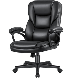 JUMMICO Executive Office Chair High Back Managerial Home Desk Chair Adjustable Swivel Computer PU Leather Chair with Lumbar Support (Black)