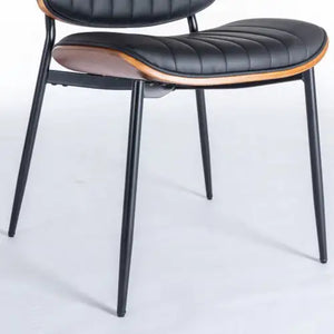 Dining Chairs Set Of 2 Mid Century Modern Retro Faux Leather Chair With Walnut Bentwood Back Upholstered Seat Metal Legs Adjustable Foot For Kitchen Dining Room Chairs