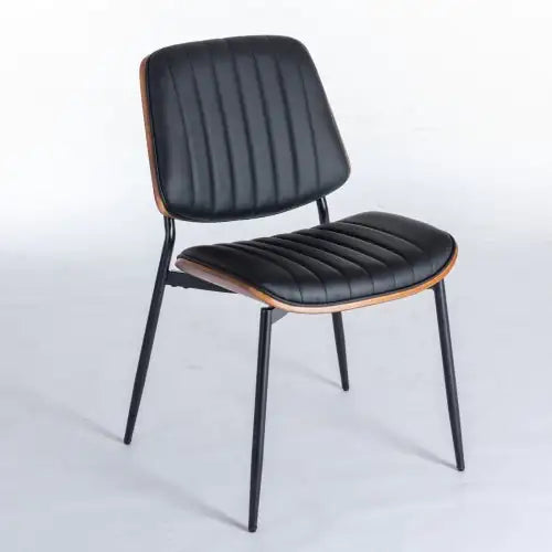 Dining Chairs Set Of 2 Mid Century Modern Retro Faux Leather Chair With Walnut Bentwood Back Upholstered Seat Metal Legs Adjustable Foot For Kitchen Dining Room Chairs