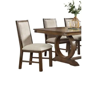 Transitional Style 2pcs Side Chairs Rustic Oak Solid Wood Beige Fabric Dining Room Furniture Chair Polyster
