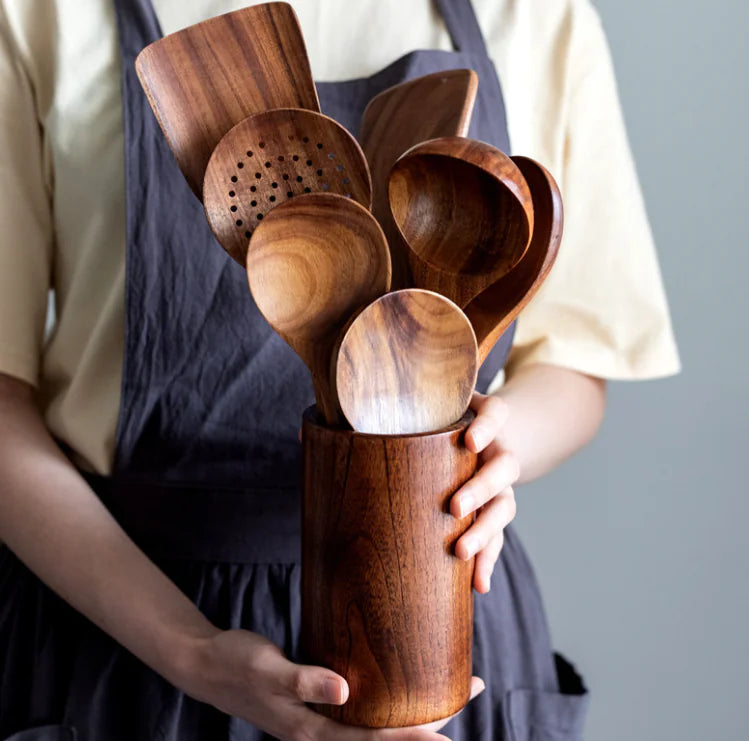 Juego Completo de Utensilios de Cocina de Madera