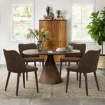 COLAMY Upholstered Dining Chairs Set of 4 Modern PU Leather Dining Room Kitchen Side Chair with Padded Seat and Wood Legs Restaurant/Cafe Dark Brown