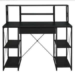 Black Office Desk With Open Shelves And Hutch