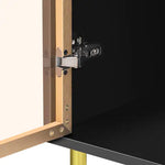Modern Sideboard, Buffet Cabinet With Marble Sticker Top And Amber Tempered Glass Doors With Gold Metal Legs And Handles