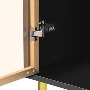 Modern Sideboard, Buffet Cabinet With Marble Sticker Top And Amber Tempered Glass Doors With Gold Metal Legs And Handles