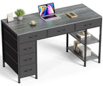 Huuger Computer Desk with 6 Drawers 47 Inch Office Desk with Shelves Reversible Gaming Desk Corner Desk with Storage Work Desk for Home Office Study Living Room Gray